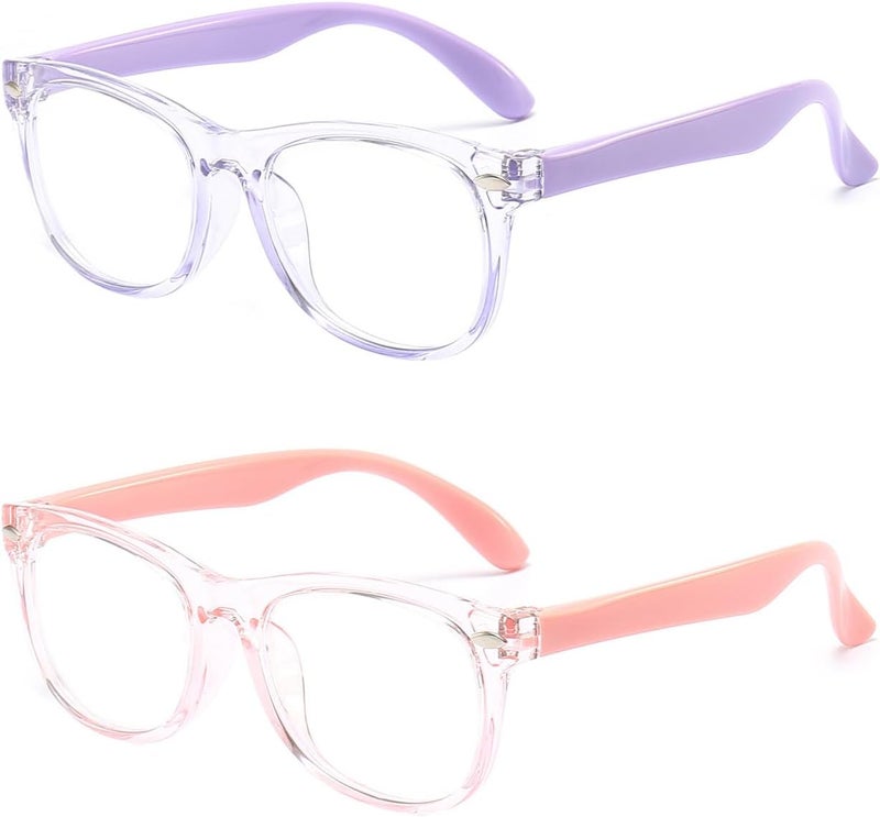 FANNYGO Store 2 Pack kids Blue Light Blocking Glasses For Girls And Boys Computer Blue Light Blocking Glasses For Age 3-11 (Light purple + Light pink) - Image 1